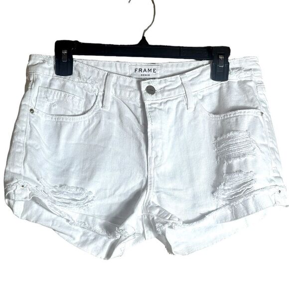Frame Denim Le Grand Garçon Short Blanc Pike White Cotton Shorts Size 26 📦 - Picture 2 of 10